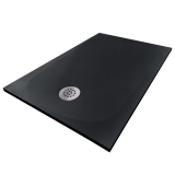 Cadita Dus Compozit Tonda Negru 80x120 cm – cadita dus neagra izolata pe fundal alb