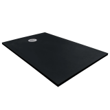 Cadita Dus Compozit Tonda Negru 80x120 cm – cadita dus neagra izolata pe fundal alb, cu sifon
