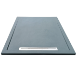 Cadita Dus Compozit cu Rigola Unika Gri 80x80 cm – cadita gri cu rigola metalica pe fundal alb