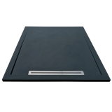 Cadita Dus Compozit cu Rigola Unika Negru 80x80 cm – cadita dus neagra izolata pe fundal alb, rigola inox
