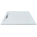 Cadita Dus Compozit cu Rigola Unika Alb 80x100 cm – cadita dus alba cu rigola cromata pe fundal alb