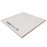Cadita Dus Compozit cu Rigola Unika Crem 90x90 cm – cadita dus patrata crem cu rigola metalica pe fundal alb