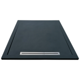 Cadita Dus Compozit cu Rigola Unika Negru 90x90 cm – cadita dus negru cu rigola metalica pe fundal alb