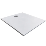 Cadita Dus Compozit Tonda Alb 70x90 cm – cadita de dus alba cu sifon central pe fundal alb