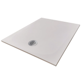 Cadita Dus Compozit Tonda Crem 70x90 cm – cadita dus crem izolata pe fundal alb, cu sifon
