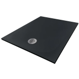 Cadita Dus Compozit Tonda Negru 70x90 cm – cadita dus neagra izolata pe fundal alb