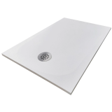 Cadita Dus Compozit Tonda Alb 70x100 cm – cadita dus alba cu scurgere metalica pe fundal alb