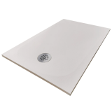 Cadita Dus Compozit Tonda Crem 70x100 cm – cadita de dus alba cu scurgere metalica pe fundal alb
