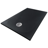 Cadita Dus Compozit Tonda Negru 70x120 cm – cadita dus negra cu sifon metalic pe fundal alb