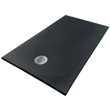Cadita Dus Compozit Tonda Negru 70x140 cm – cadita dus neagra izolata pe fundal alb
