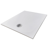 Cadita Dus Compozit Tonda Alb 80x100 cm – cadita dus alba cu sifon central pe fundal alb