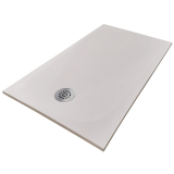 Cadita Dus Compozit Tonda Crem 80x140 cm – cadita dus izolata pe fundal alb cu scurgere