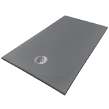 Cadita Dus Compozit Tonda Gri 80x140 cm – cadita dus gri dreptunghiulara cu sifon central pe fundal alb