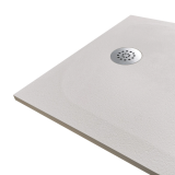 Cadita Dus Compozit Tonda Crem 80x160 cm – detaliu, detaliu colt cadita cu sifon crom si textura mata