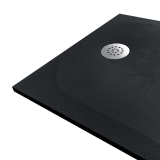 Cadita Dus Compozit Tonda Negru 80x160 cm – detaliu, detaliu colt cadita neagra cu sifon inox