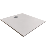 Cadita Dus Compozit Tonda Crem 90x100 cm – cadita dus crem izolata pe fundal alb, vedere unghi