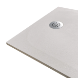 Cadita Dus Compozit Tonda Crem 90x140 cm – detaliu, colt cadita dus cu sifon crom detaliu textura