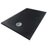 Cadita Dus Compozit Tonda Negru 90x120 cm – cadita dus negru mata izolata pe fundal alb