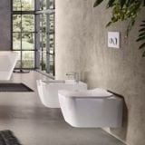 Vas WC Rimless Suspendat Hidra Faster Kiub Cu Capac Slim – ambient baie, vas wc si bideu suspendate pe perete gri