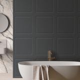 Gresie ABK Boiserie Square Dark 60x120cm – ambient baie, baie moderna cu cada freestanding si perete gri panelat