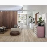 Parchet SPC Kahrs DOVECOT CLICK XXL 220 x 1829 x 6 mm – ambient living, living deschis spre bucatarie cu parchet deschis la culoare, pe pardoseala