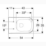 Vas WC Suspendat Rimless Selnova Square Geberit + Capac Soft Close Finisaj Alb Lucios – schita tehnica, desen tehnic cu dimensiuni vas WC suspendat
