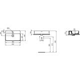 Lavoar Dreptunghiular Strada II Ideal Standard 60x40 cm Cu Orificiu Baterie – schita tehnica, desen tehnic cu dimensiuni vedere sus fata laterala
