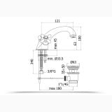 Robinet Lavoar Paffoni Iris Crom accent ceramica – schita tehnica, desen tehnic cu dimensiuni robinet lavoar si sifon