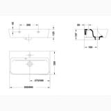 Lavoar Emma 55x35 cm Cu Preaplin Si Cu Gaura De Baterie – schita tehnica, desen tehnic cu dimensiuni lavoar si sectiune laterala