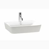 Lavoar Emma Gala 55x45cm Cu Preaplin Si Cu Gaura De Baterie – lavoar alb cu baterie crom pe fundal alb