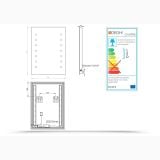 Oglinda Led Baie Dreptunghiulara 50x70 cm – schita tehnica, desen tehnic cu dimensiuni, componente led si eticheta energetica