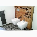 Vas WC Metropolitan Cu Capac Soft Close – ambient baie, vas wc suspendat si bideu, mozaic gri, perete lemn, pe pardoseala