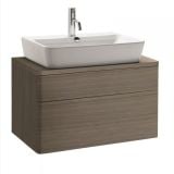 Lavoar Emma Gala 65x45 cm Cu Preaplin Si Cu Gaura De Baterie – lavoar alb pe dulap maro cu doua sertare