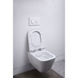 Vas WC Suspendat Rimless Geberit Smyle Square cu Capac Slim – ambient baie, vas wc suspendat montat pe perete alb minimalist