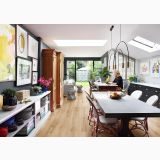 Parchet SPC Kahrs JASMUND CLICK XXL 220 x 1829 x 6 mm – ambient living, living deschis cu bucatarie, masa de mese si living, pe pardoseala