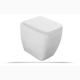 Vas WC La Perete Metro Cu Capac Soft Close – vas WC alb izolat pe fundal alb, capac ridicat