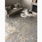 Gresie Abk Roma Imperiale Mat 60x120 cm – ambient living, living cu canapea, mesute rotunde si semineu, pe pardoseala