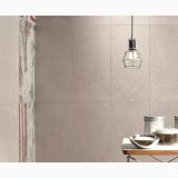 Gresie ABK Docks Bone Mat 80x80 cm – ambient bucatarie, perete gresie mata cu lampa suspendata si borcane