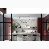 Gresie Abk Invisible Pearl Mat 120x120 cm – ambient bucatarie, bucatarie moderna cu insula si perete marmura alba