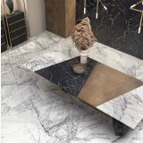 Gresie Abk Lilac Grey Lucios 60x120 cm – ambient living, pardoseala marmorata alba cu masuta geometrica auriu-negru