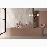 Gresie ABK Sensi Gems Taj Mahal Mat 120x280 cm – ambient comercial, receptie moderna cu perete marmurat si pardoseala terrazzo