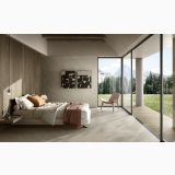 Gresie Exterior Nesting HNS 201 Almond 80x80x2 cm – ambient dormitor, dormitor modern cu pardoseala gresie si perete sticla spre natura