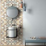Faianta Decor ABK Amplify 60x120 cm – ambient baie, perete decorativ colorat cu oglinda rotunda si chiuveta