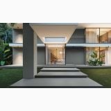 Gresie Nuances Antracite Anti-Slip 60x120 cm – ambient exterior, terasa moderna cu trepte gresie antracit si gazon, pe pardoseala