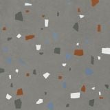 Gresie Nunaces Antracite Coccio 80x80 cm – model terrazzo gri cu fragmente colorate variate