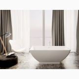 Cada Freestanding Compozit Rectangulara Aria 162x87 cm – ambient dormitor, cada freestanding alba in dormitor cu fereastra panoramica, pe pardoseala
