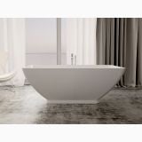 Cada Freestanding Compozit Rectangulara Aria 162x87 cm – ambient baie, cada freestanding alba, perdele, vedere spre mare, pe pardoseala