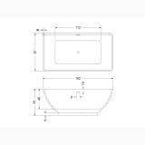 Cada Freestanding Compozit Rectangulara Aria 162x87 cm – schita tehnica, desen tehnic cu dimensiuni vedere de sus si laterala