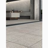 Gresie Abk Native Ash Mat 60x60 cm – ambient living, terasa gresie gri deschis langa bucatarie moderna, pe pardoseala