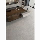Gresie Abk Native Ash Mat 60x60 cm – ambient bucatarie, bucatarie moderna cu insula metalica si pardoseala gresie gri